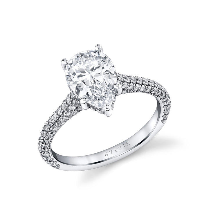 Pear Shaped Hidden Halo Pave Engagement Ring - Peighton
