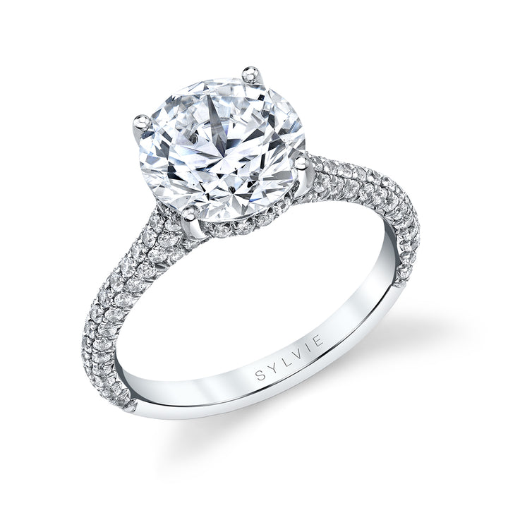 Round Cut Hidden Halo Pave Engagement Ring - Peighton