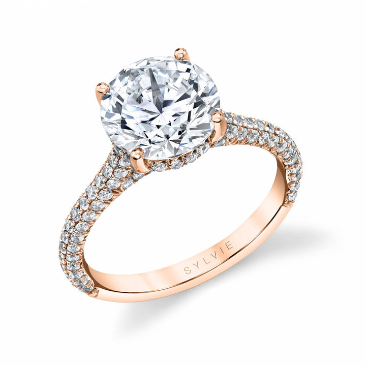 Round Cut Hidden Halo Pave Engagement Ring - Peighton