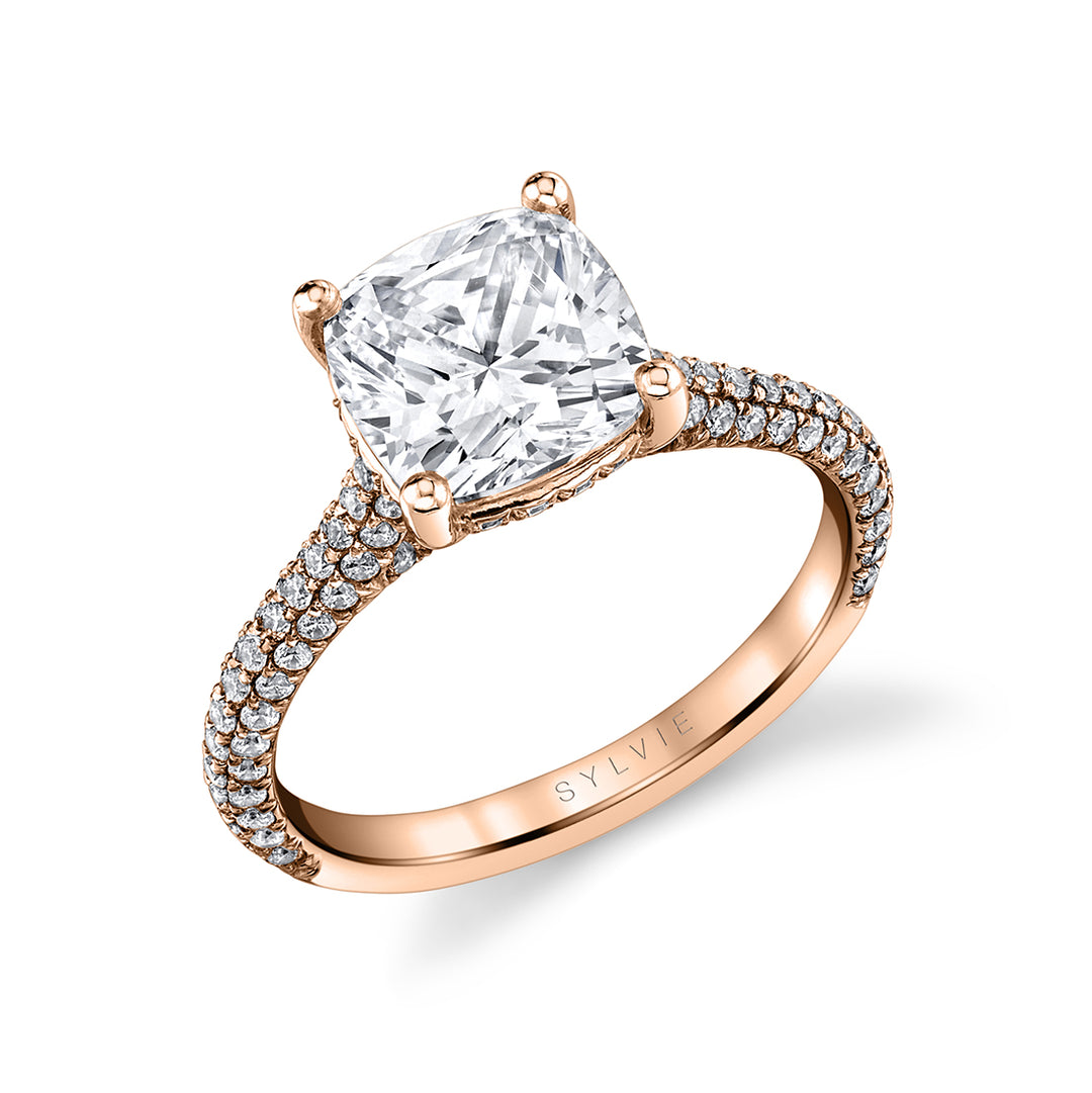 Cushion Cut Hidden Halo Pave Engagement Ring - Peighton