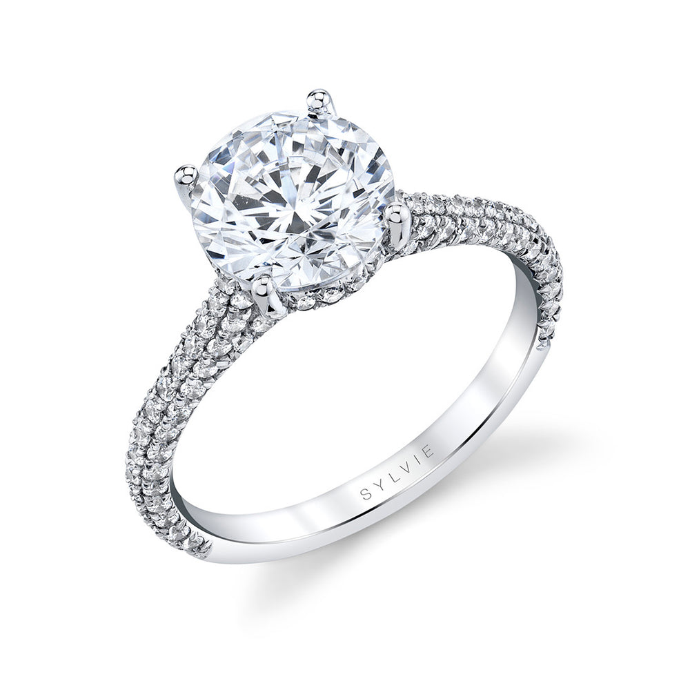 Round Cut Hidden Halo Pave Engagement Ring - Riley