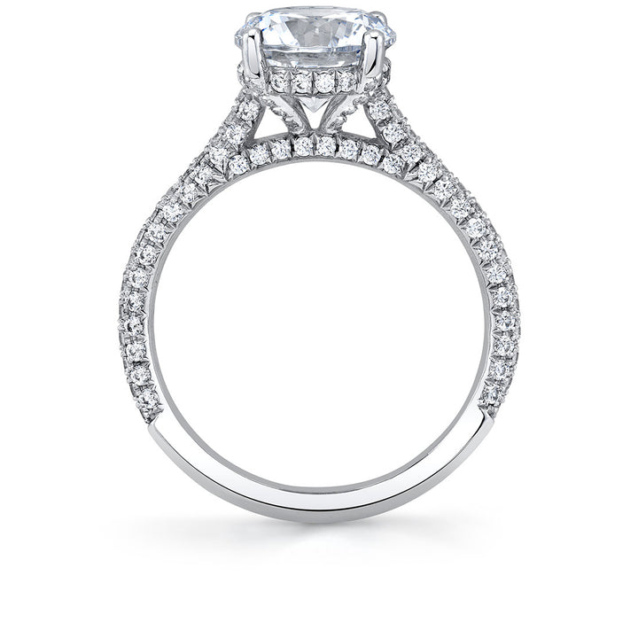 Round Cut Hidden Halo Pave Engagement Ring - Riley