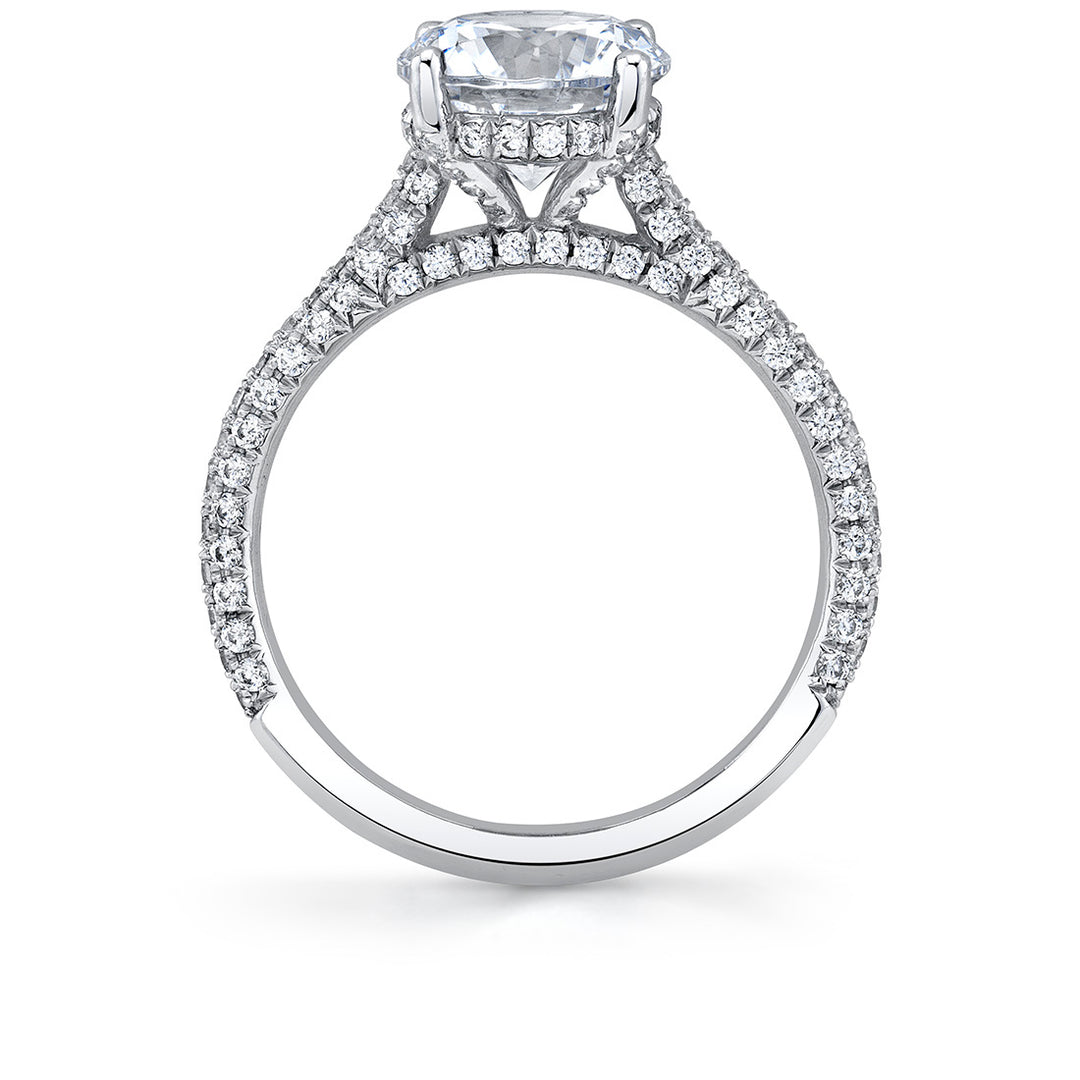 Round Cut Hidden Halo Pave Engagement Ring - Riley