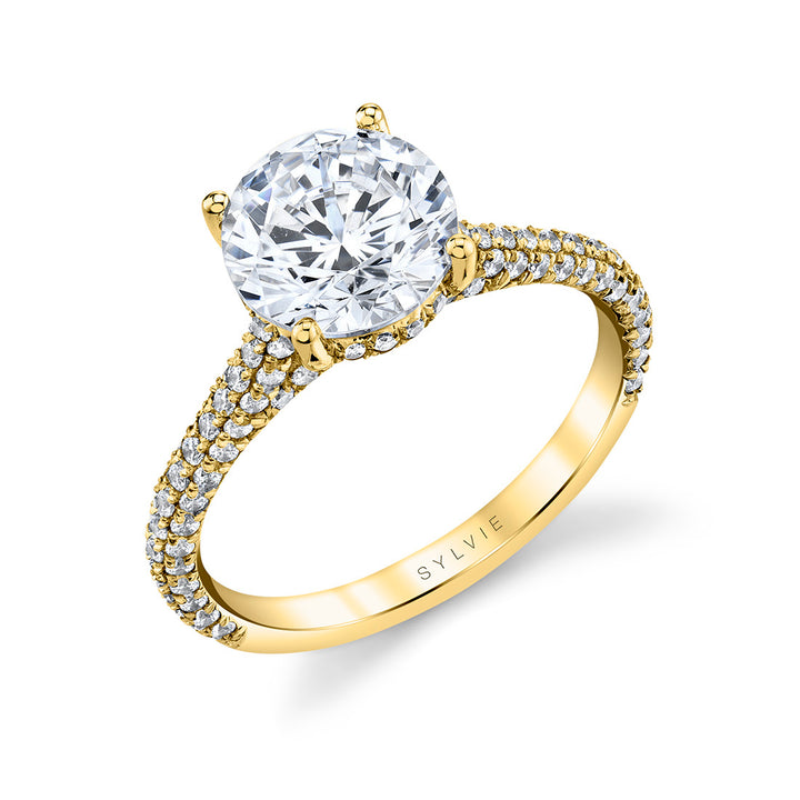 Round Cut Hidden Halo Pave Engagement Ring - Riley