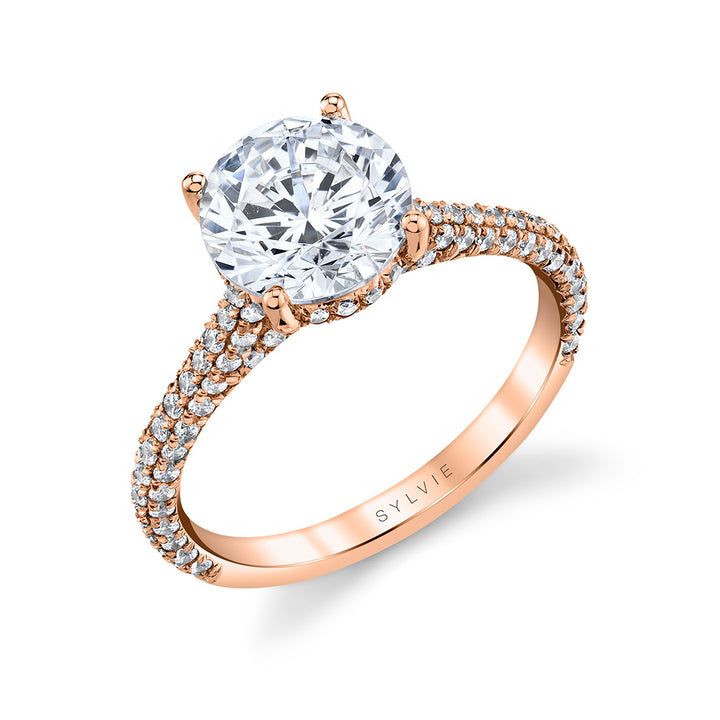 Round Cut Hidden Halo Pave Engagement Ring - Riley