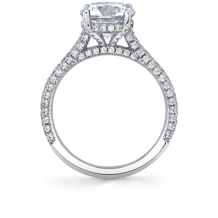 Round Cut Hidden Halo Pave Engagement Ring - Riley