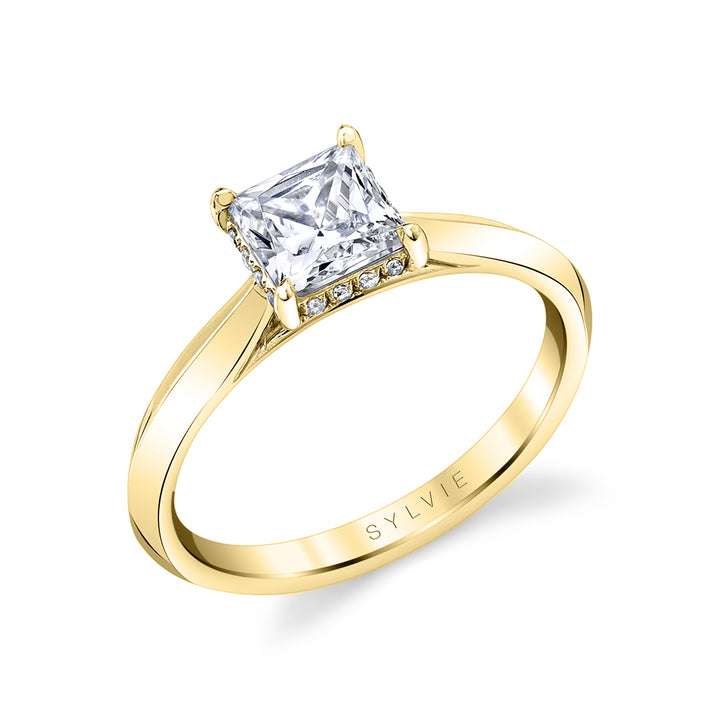 Princess Cut Hidden Halo Engagement Ring - Fae