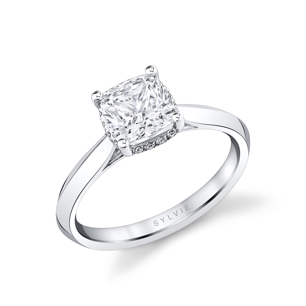 Cushion Cut Engagement Ring with Hidden Halo - Fae