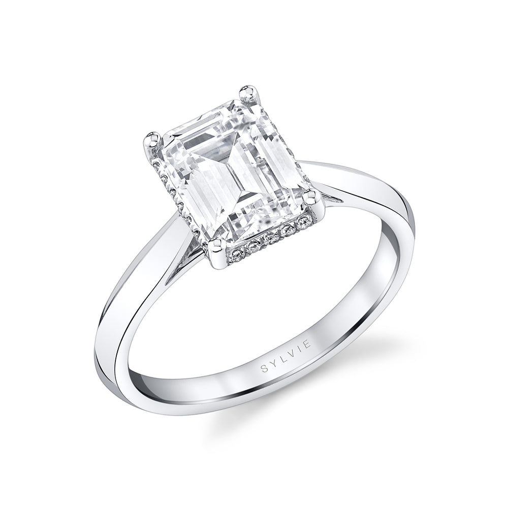Emerald Cut Engagement Ring with Hidden Halo - Fae