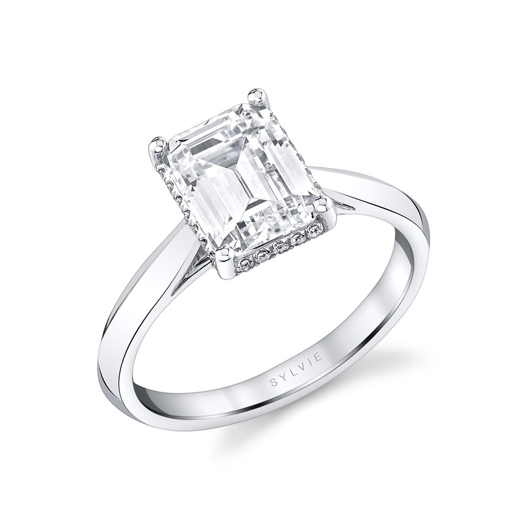 Emerald Cut Engagement Ring with Hidden Halo - Fae