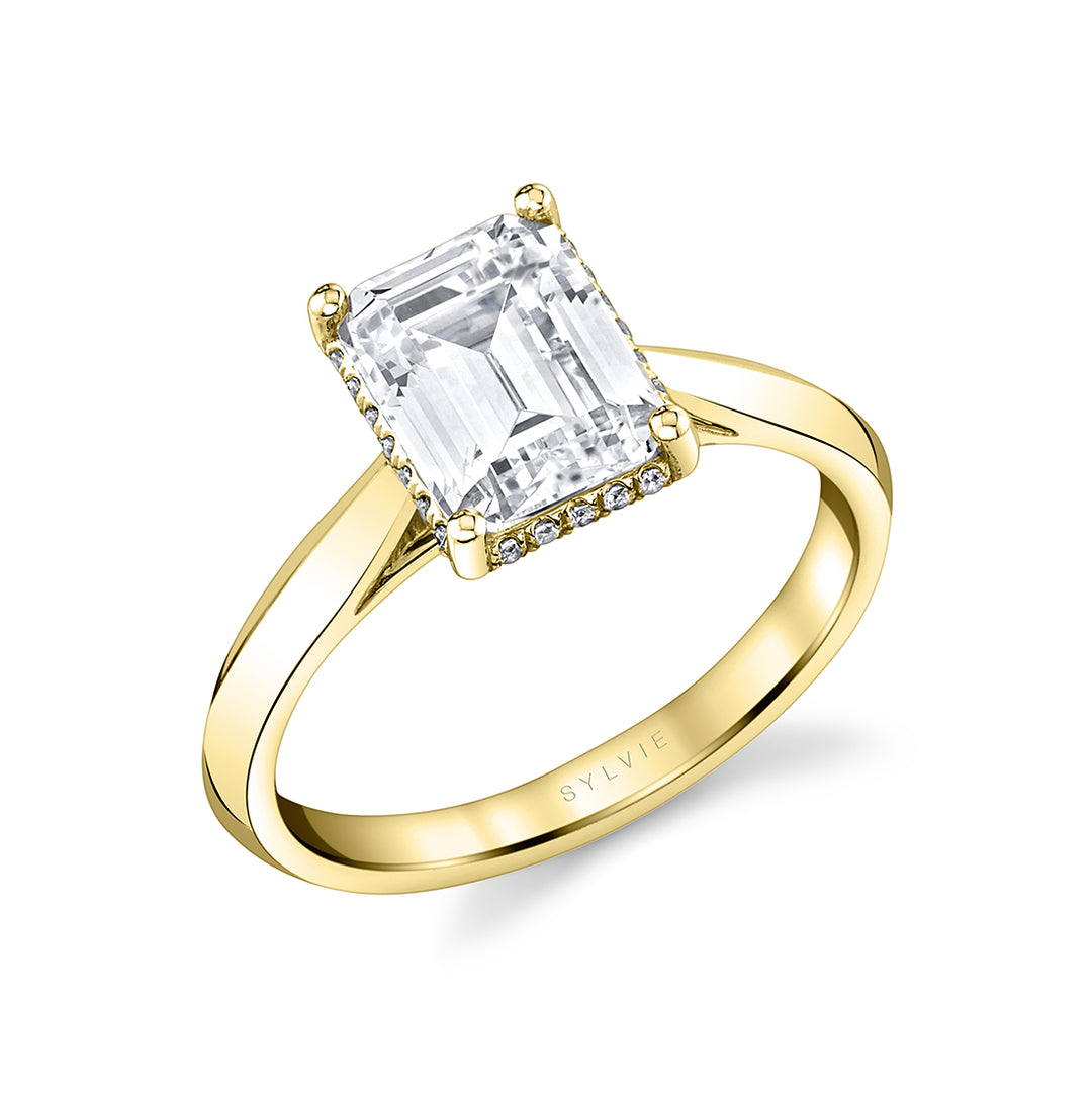 Emerald Cut Engagement Ring with Hidden Halo - Fae