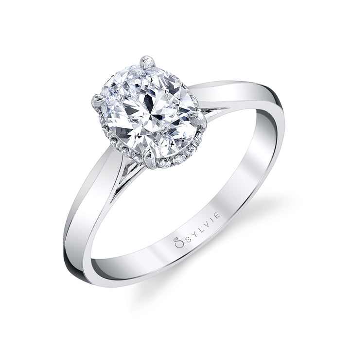 Unique Hidden Halo Oval Engagement Ring - Fae