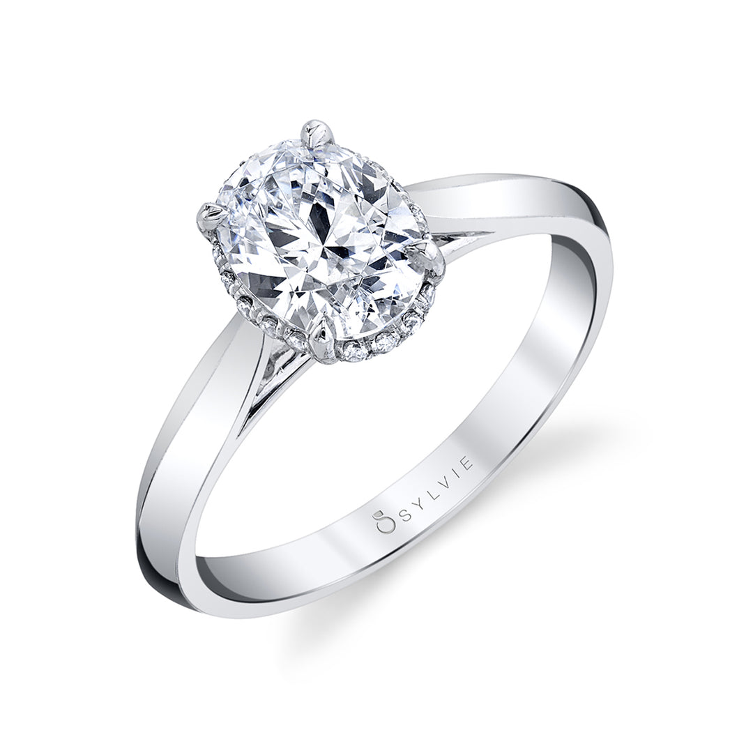 Unique Hidden Halo Oval Engagement Ring - Fae