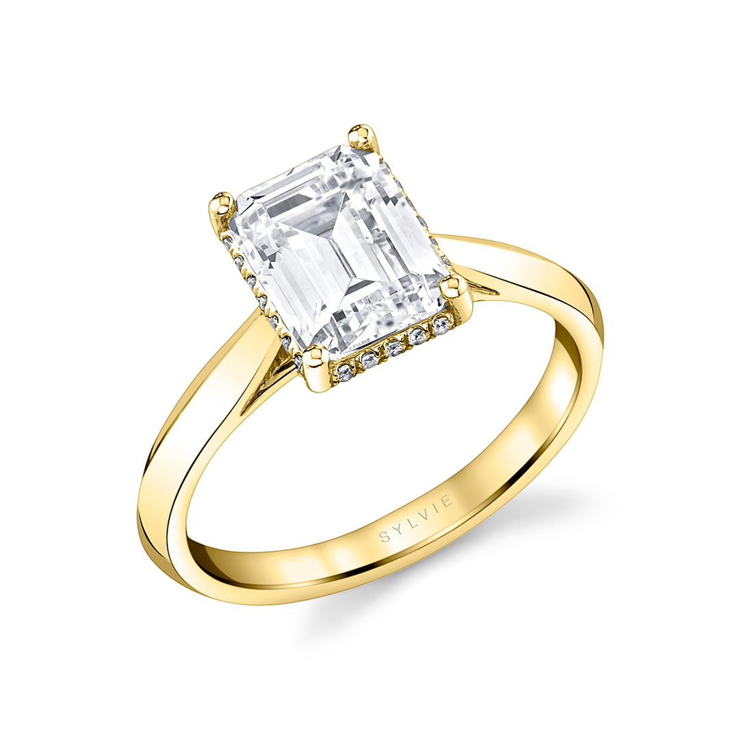 Emerald Cut Hidden Halo Solitaire Engagement Ring - Fae