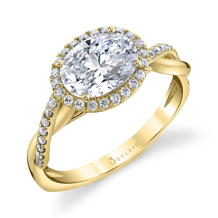 East-West Oval Engagement Ring with Halo