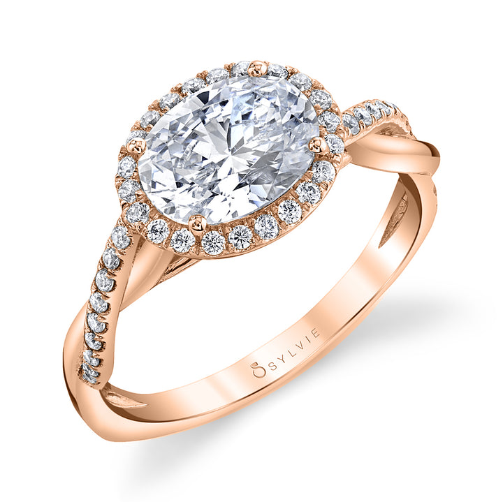 East-West Oval Engagement Ring with Halo