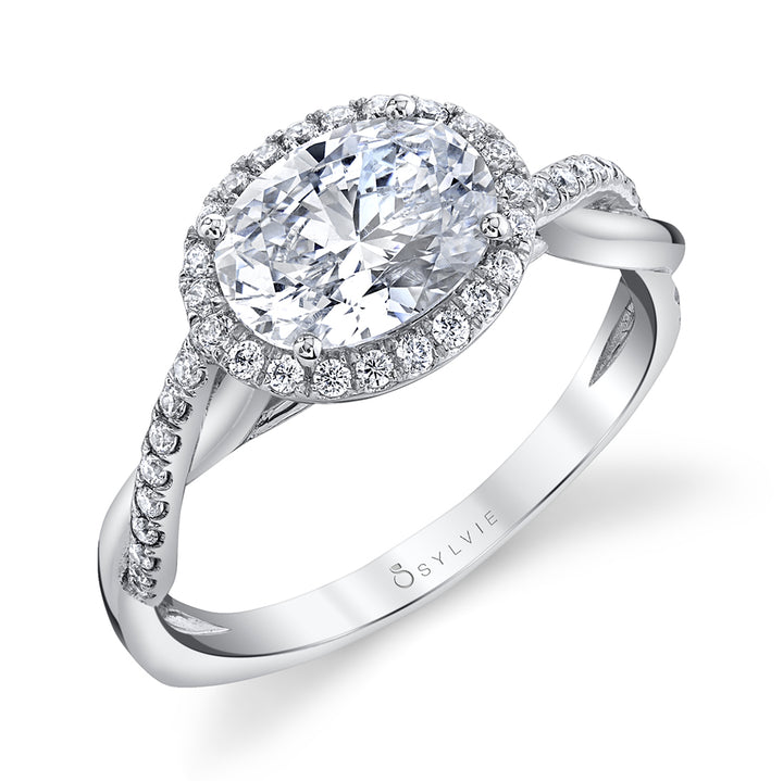 East-West Oval Engagement Ring with Halo