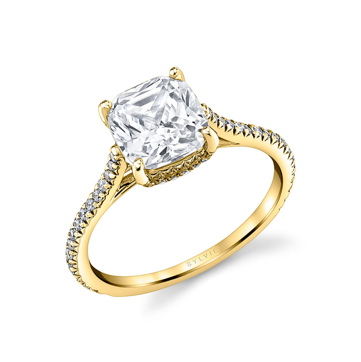 Cushion Cut Classic Hidden Halo Engagement Ring - Steffi