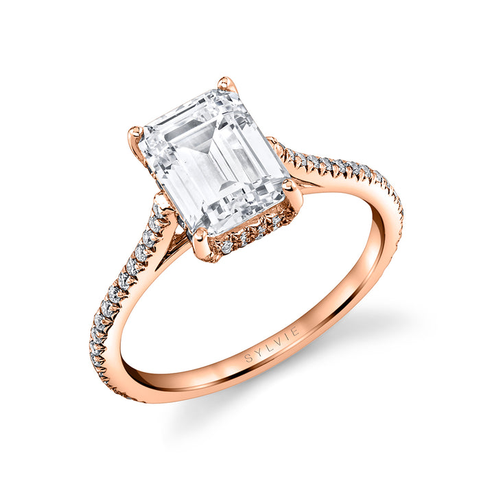 Emerald Cut Classic Hidden Halo Engagement Ring - Steffi