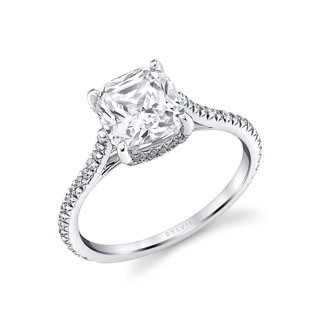 Cushion Cut Classic Hidden Halo Engagement Ring - Steffi