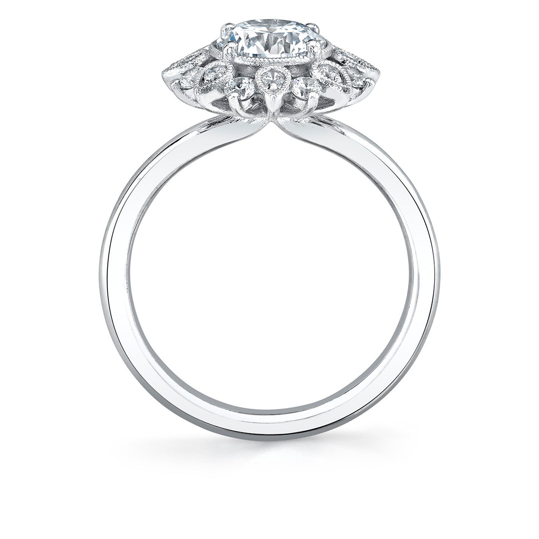 Tulira Solitaire Engagement Ring With Milgrain Floral Halo - Carissa