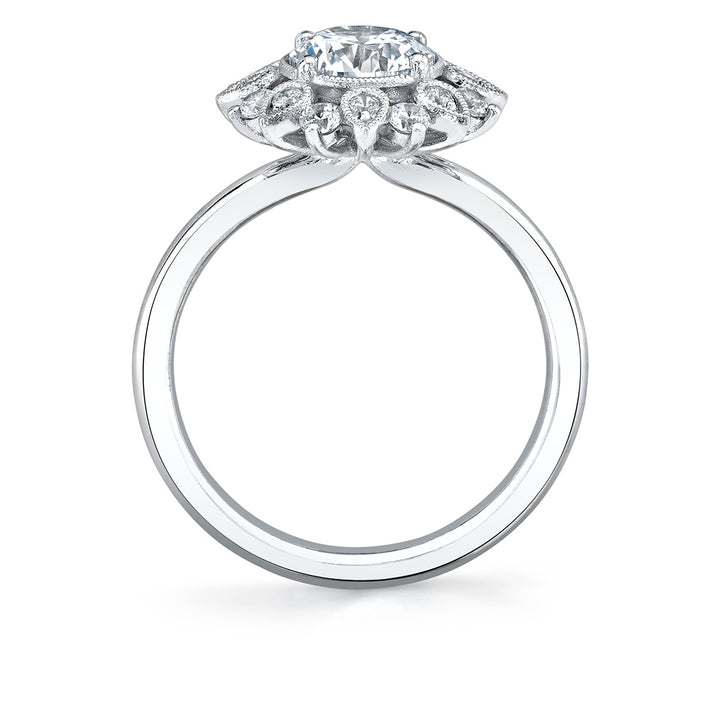 Tulira Solitaire Engagement Ring With Milgrain Floral Halo - Carissa