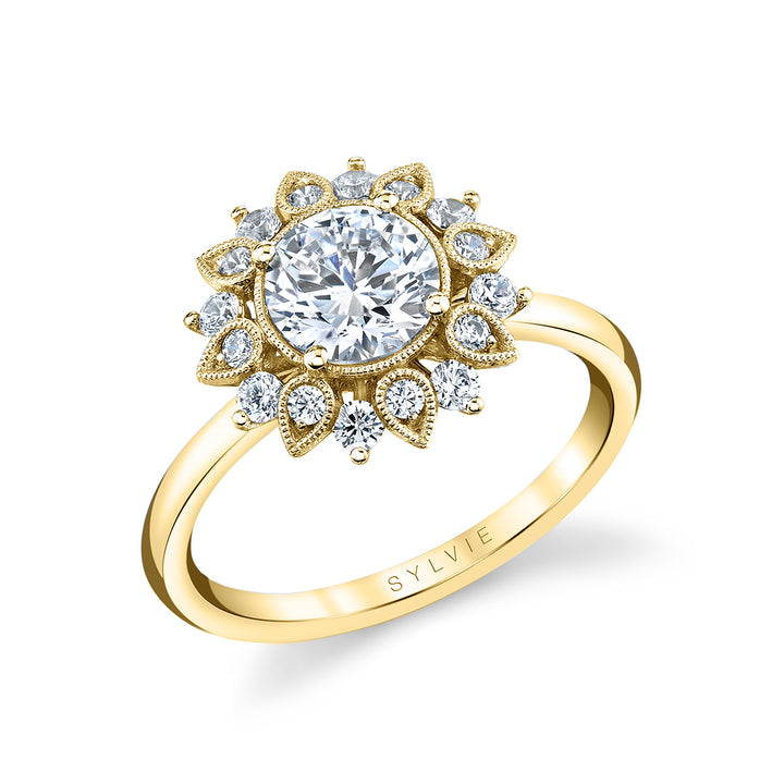 Tulira Solitaire Engagement Ring With Milgrain Floral Halo - Carissa