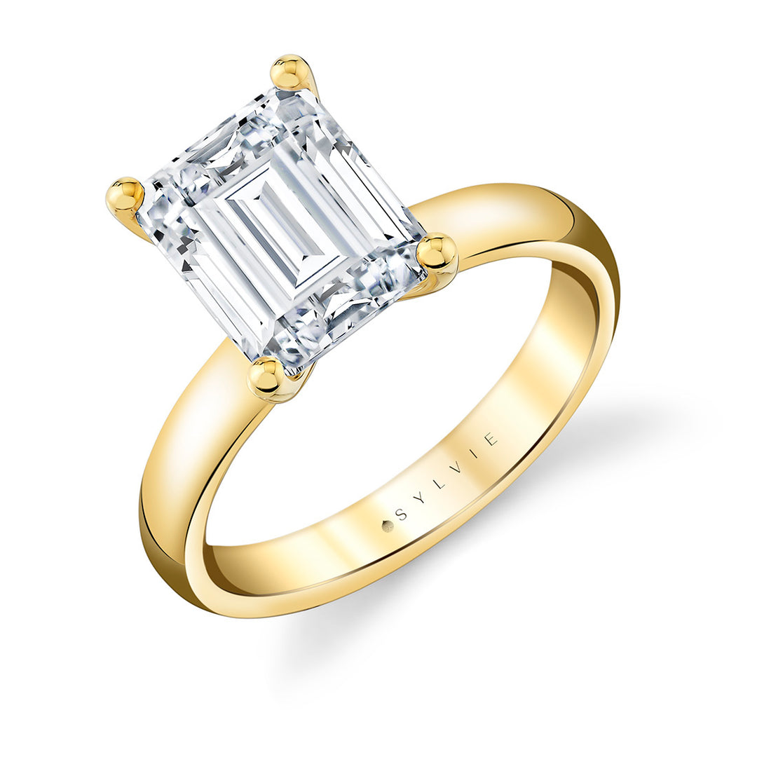 Emerald Cut Wide Band Solitaire Engagement Ring - Mila