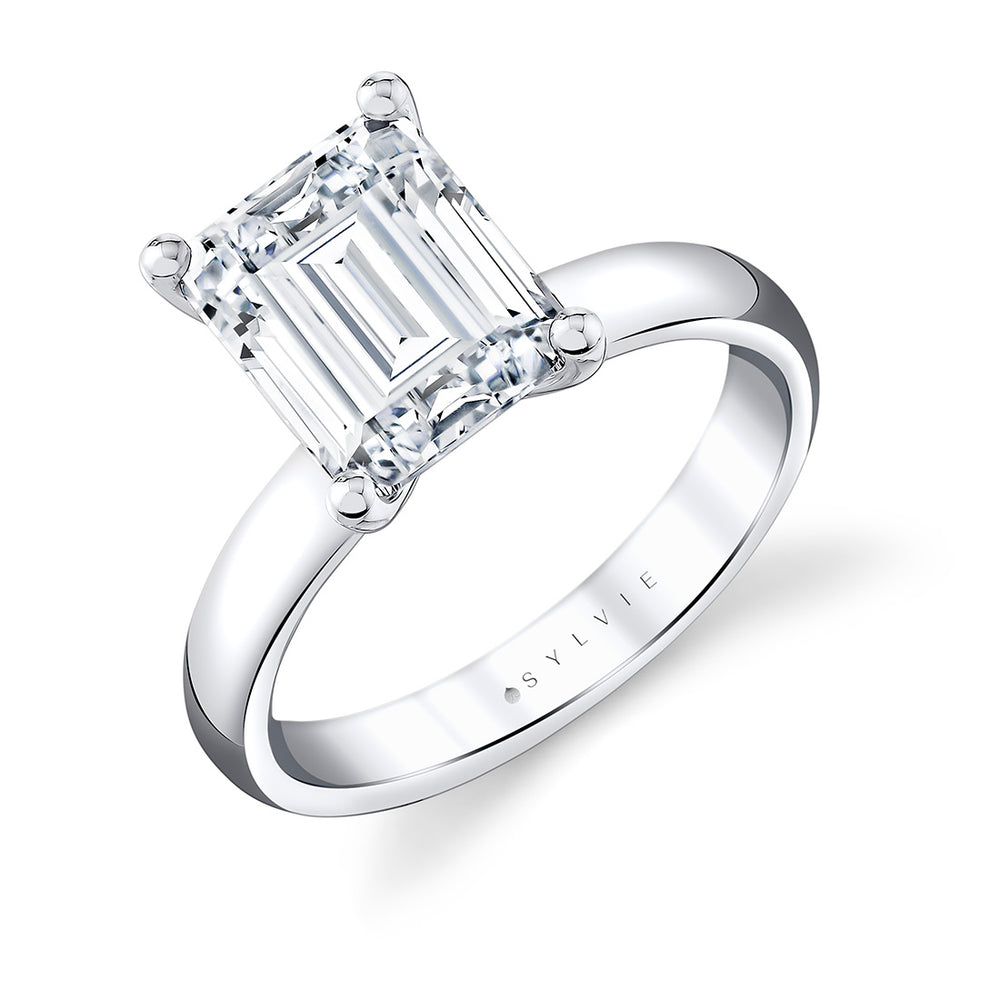 Emerald Cut Wide Band Solitaire Engagement Ring - Mila