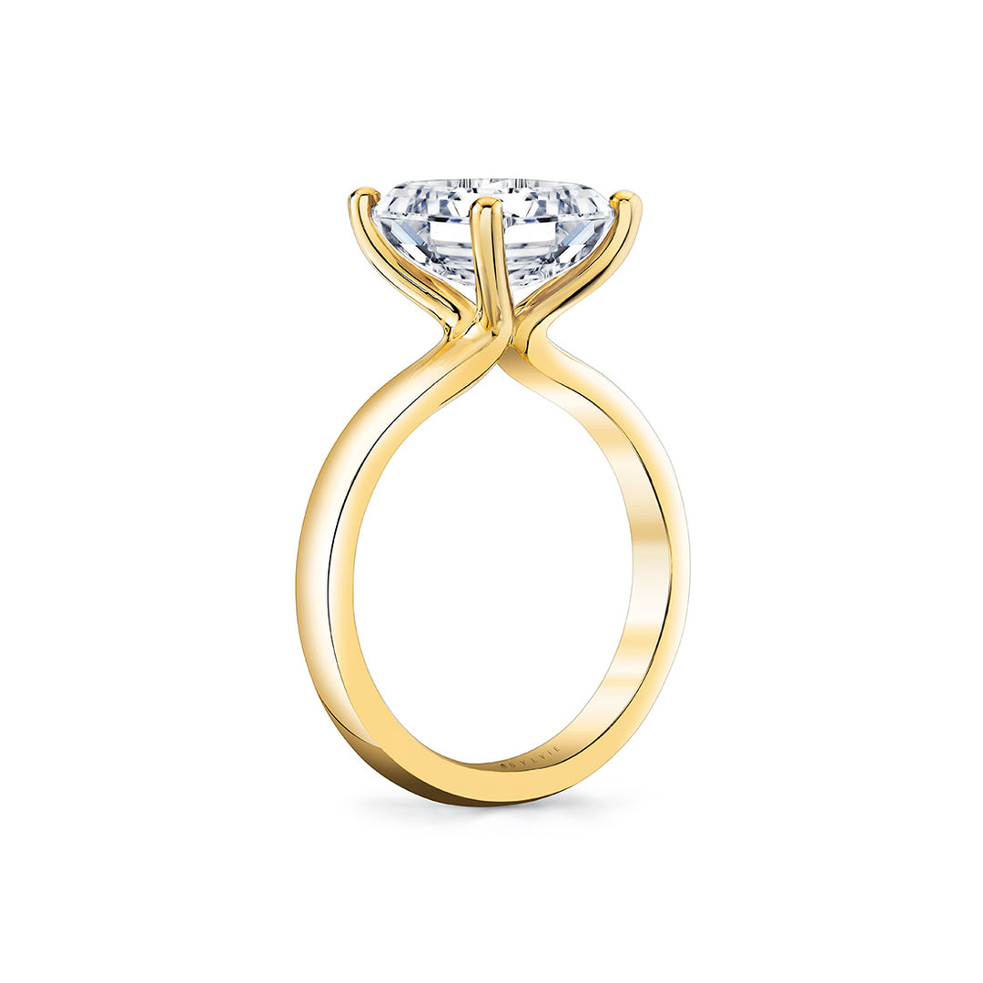 Emerald Cut Wide Band Solitaire Engagement Ring - Mila