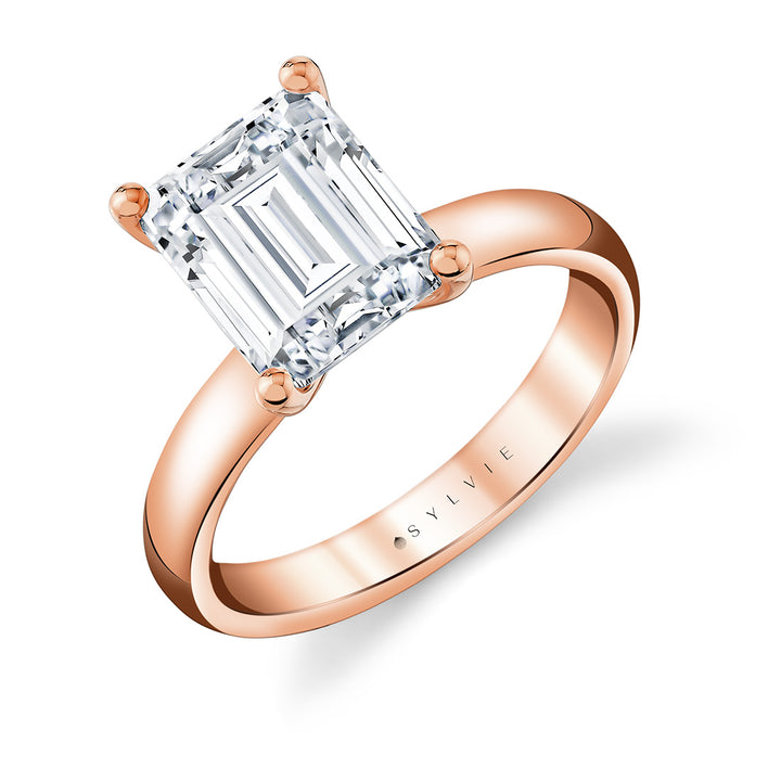 Emerald Cut Wide Band Solitaire Engagement Ring - Mila