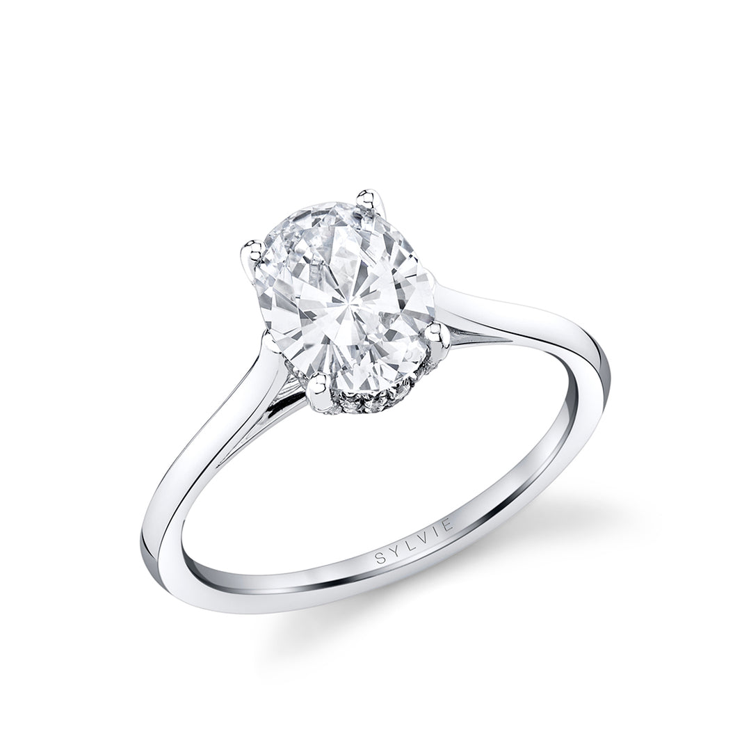 Oval Cut Solitaire Engagement Ring with Hidden Halo - Carter