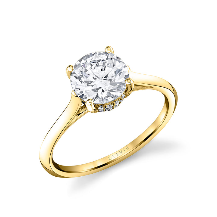 Round Cut Solitaire Engagement Ring with Hidden Halo - Carter