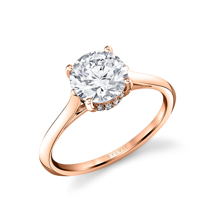 Round Cut Solitaire Engagement Ring with Hidden Halo - Carter