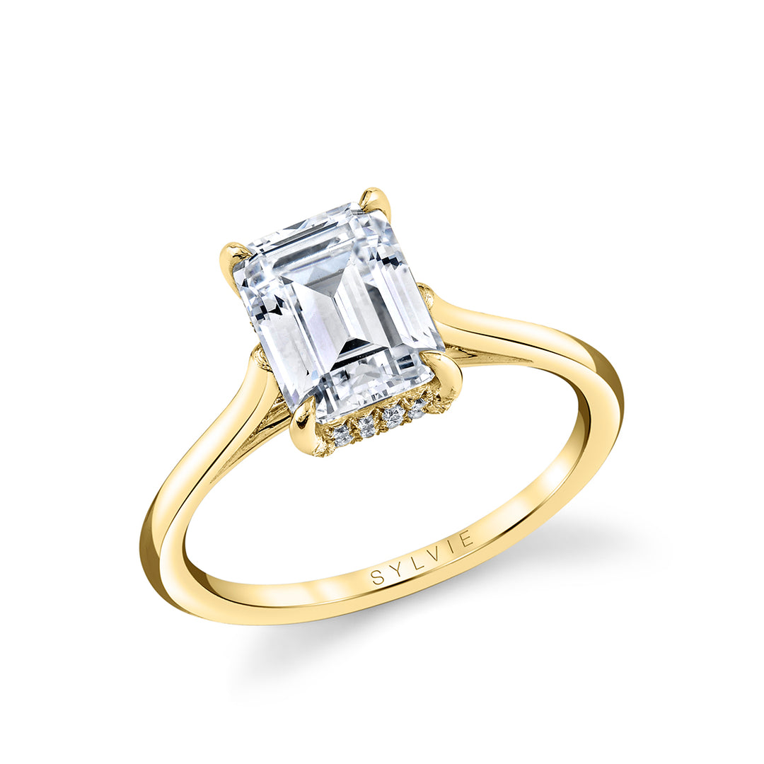 Emerald Cut Solitaire Engagement Ring with Hidden Halo - Carter