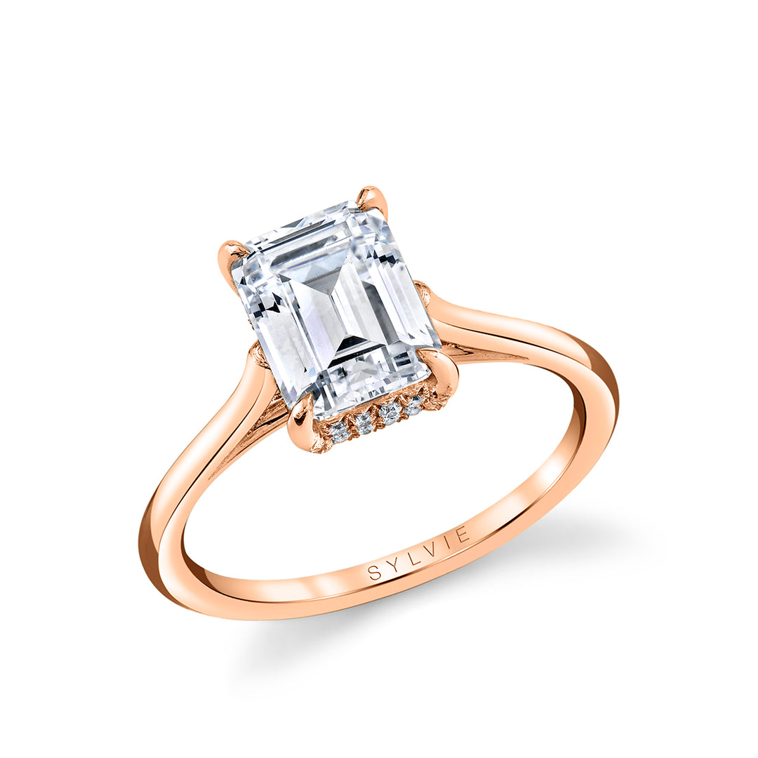 Emerald Cut Solitaire Engagement Ring with Hidden Halo - Carter