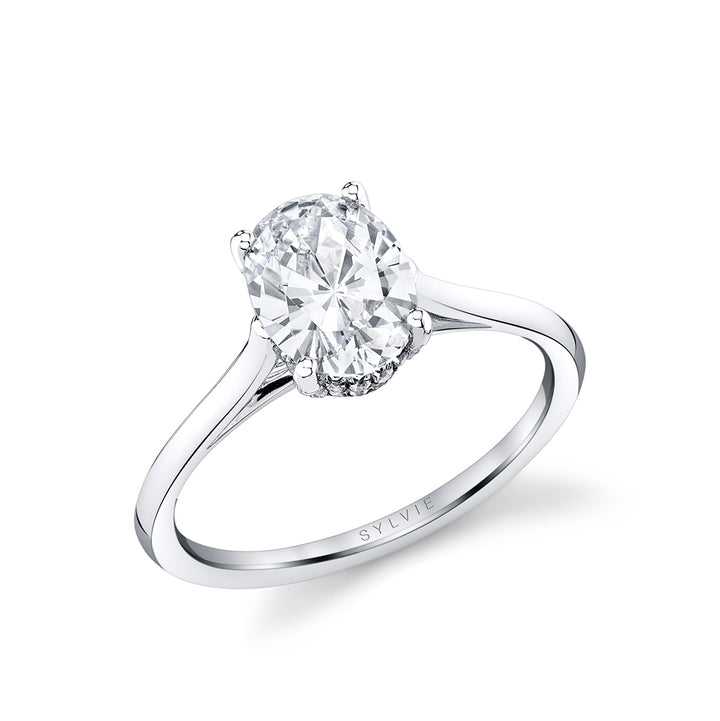 Oval Cut Solitaire Engagement Ring with Hidden Halo - Carter