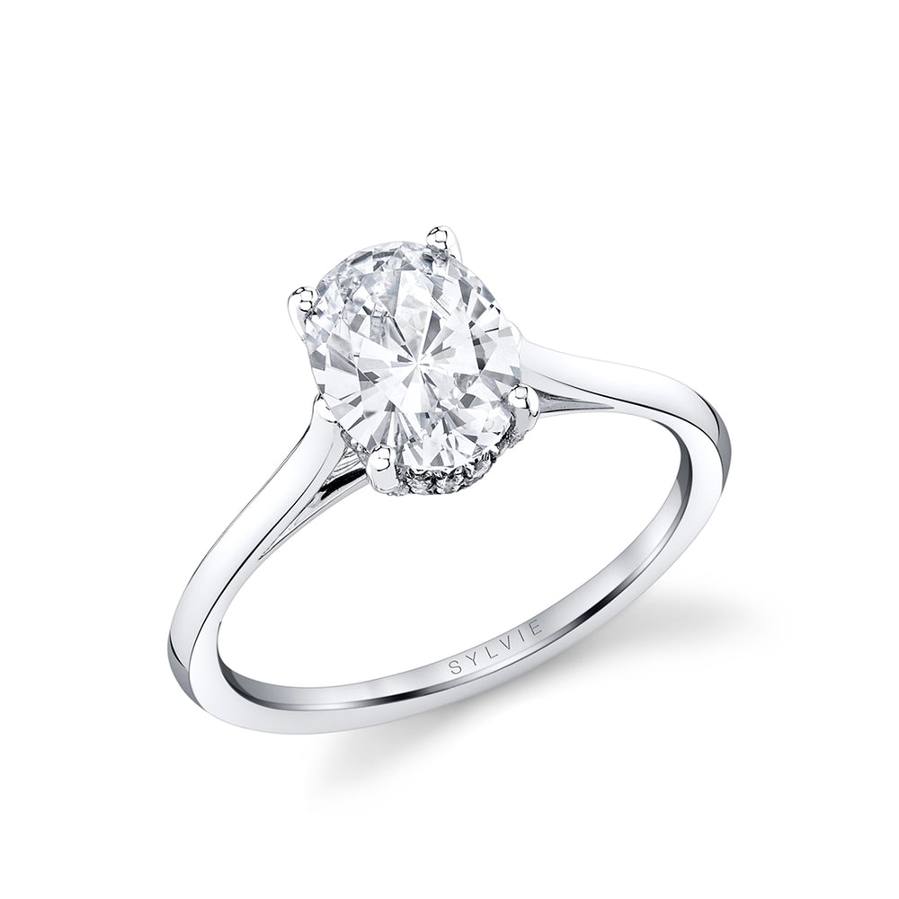 Oval Cut Solitaire Engagement Ring with Hidden Halo - Carter