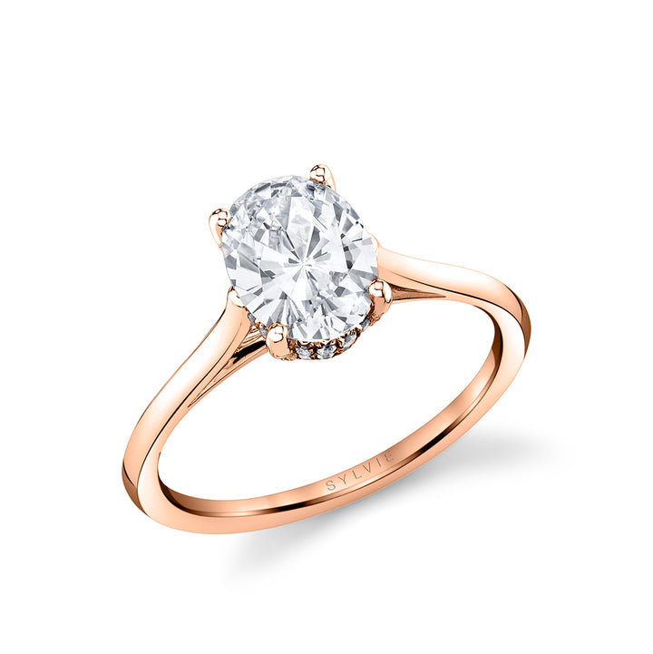 Oval Cut Solitaire Engagement Ring with Hidden Halo - Carter
