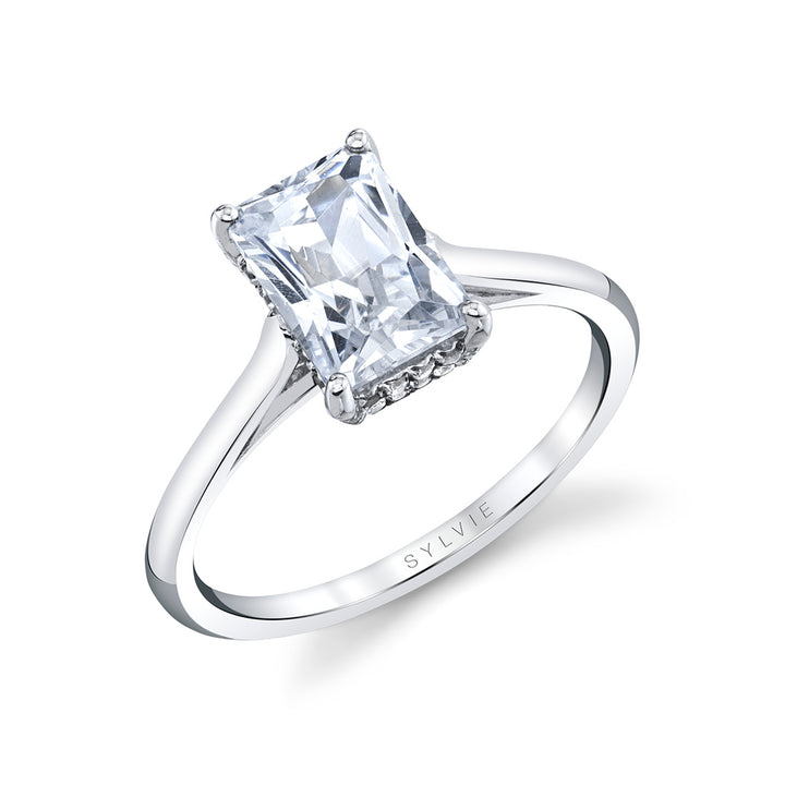 Radiant Cut Solitaire Engagement Ring with Hidden Halo - Carter