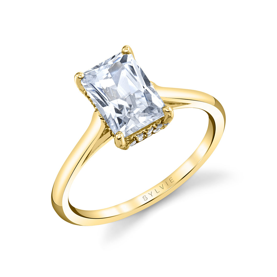 Radiant Cut Solitaire Engagement Ring with Hidden Halo - Carter