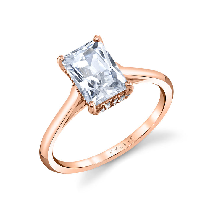 Radiant Cut Solitaire Engagement Ring with Hidden Halo - Carter