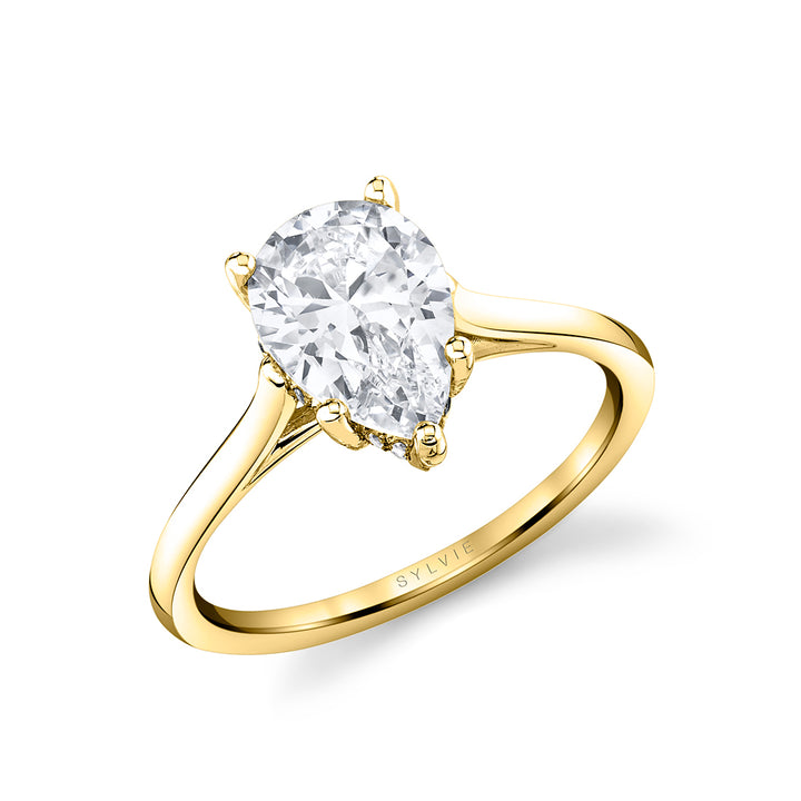 Pear Cut Solitaire Engagement Ring with Hidden Halo - Carter