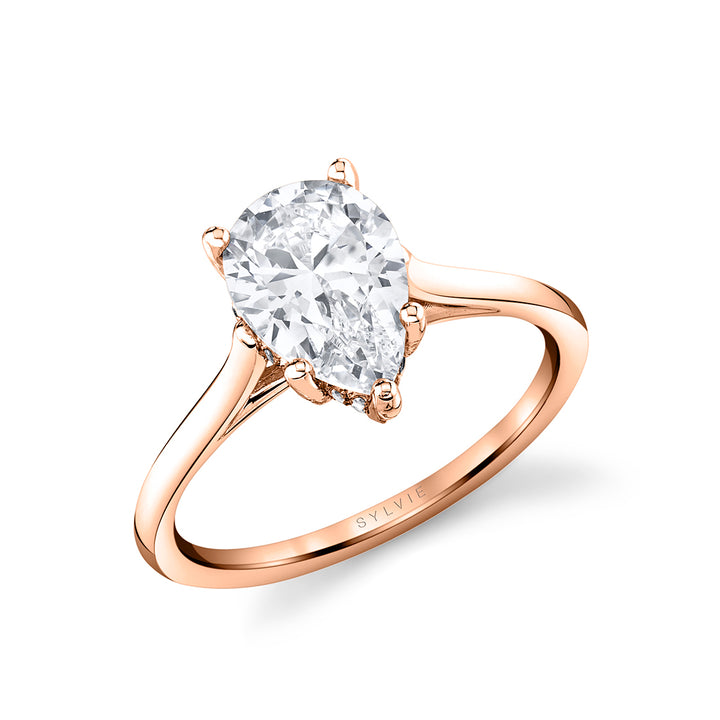 Pear Cut Solitaire Engagement Ring with Hidden Halo - Carter