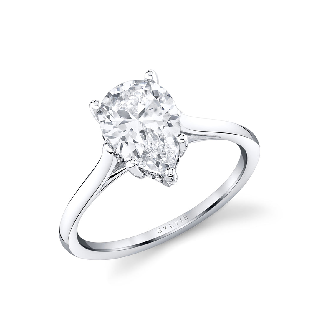 Pear Cut Solitaire Engagement Ring with Hidden Halo - Carter