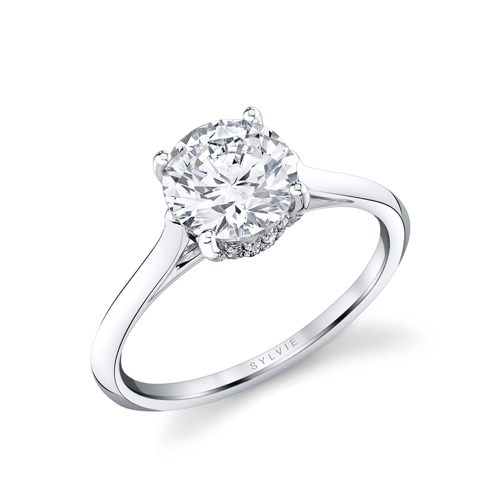 Round Cut Solitaire Hidden Halo Engagement Ring - Carter