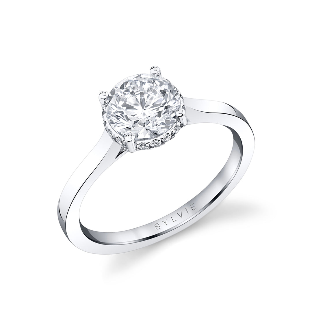 Round Cut Solitaire Engagement Ring with Hidden Halo - Camden