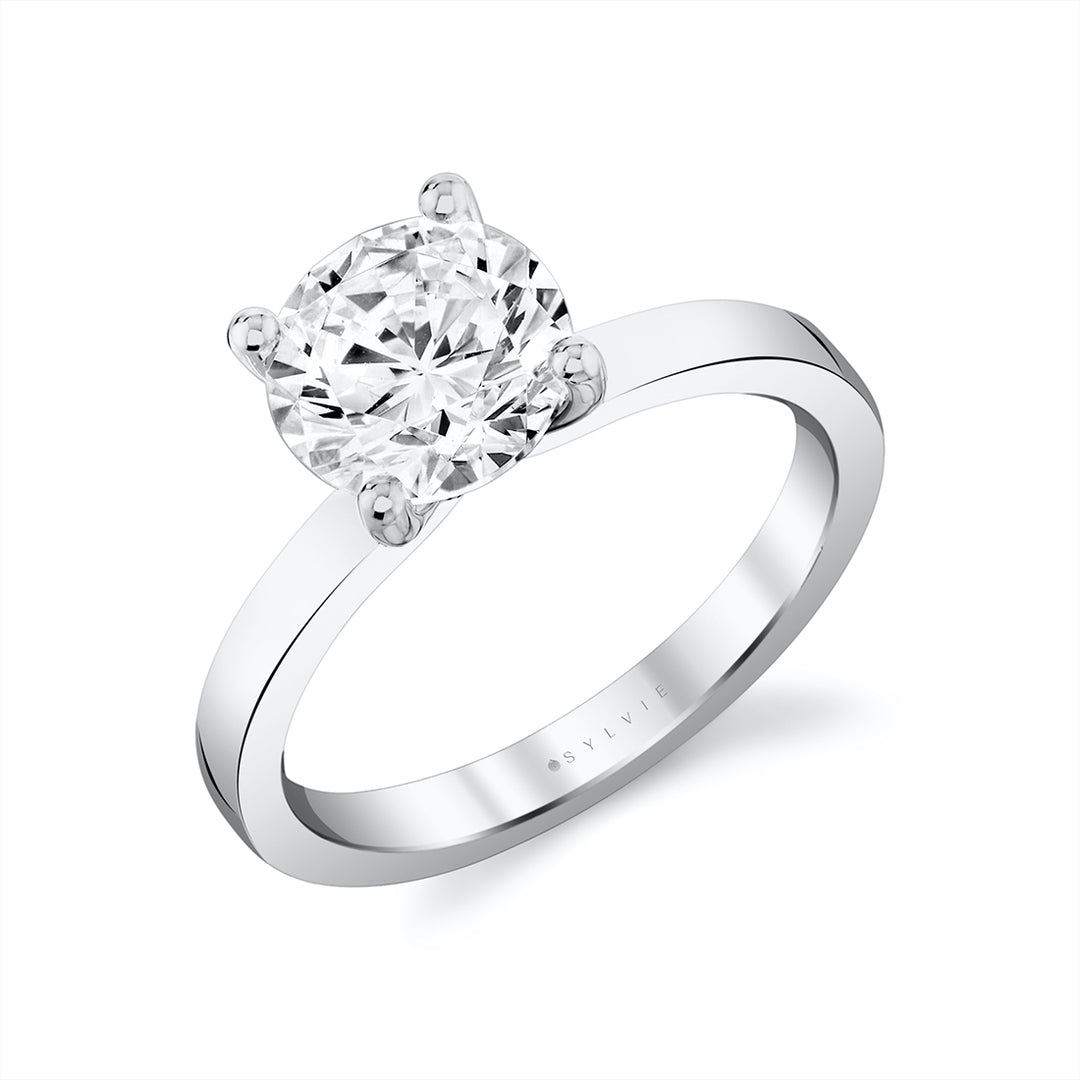 Round Cut Flat Edge Solitaire Engagement Ring - Harlow