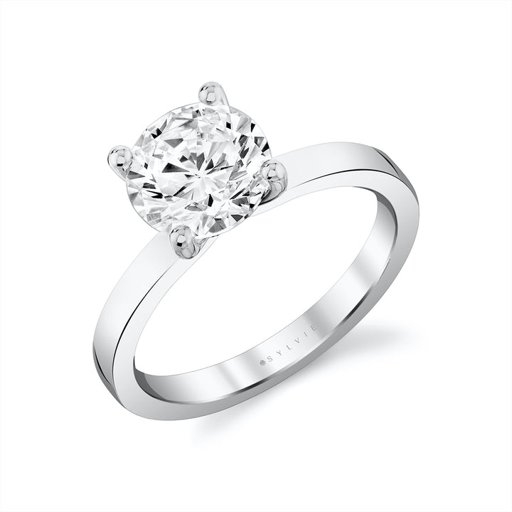 Round Cut Flat Edge Solitaire Engagement Ring - Harlow