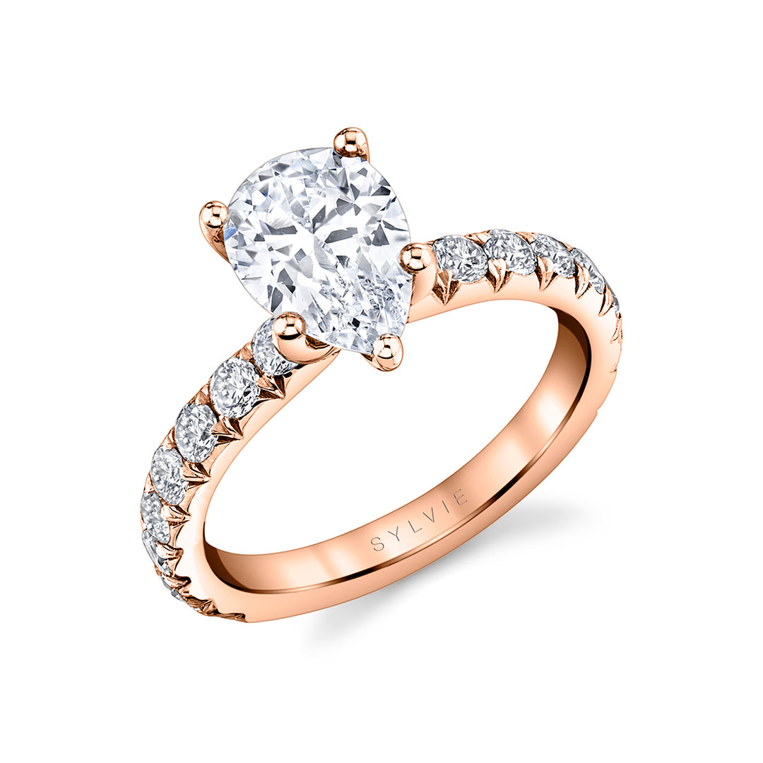 Pear Shaped Classic Wide Band Engagement Ring - Marlise